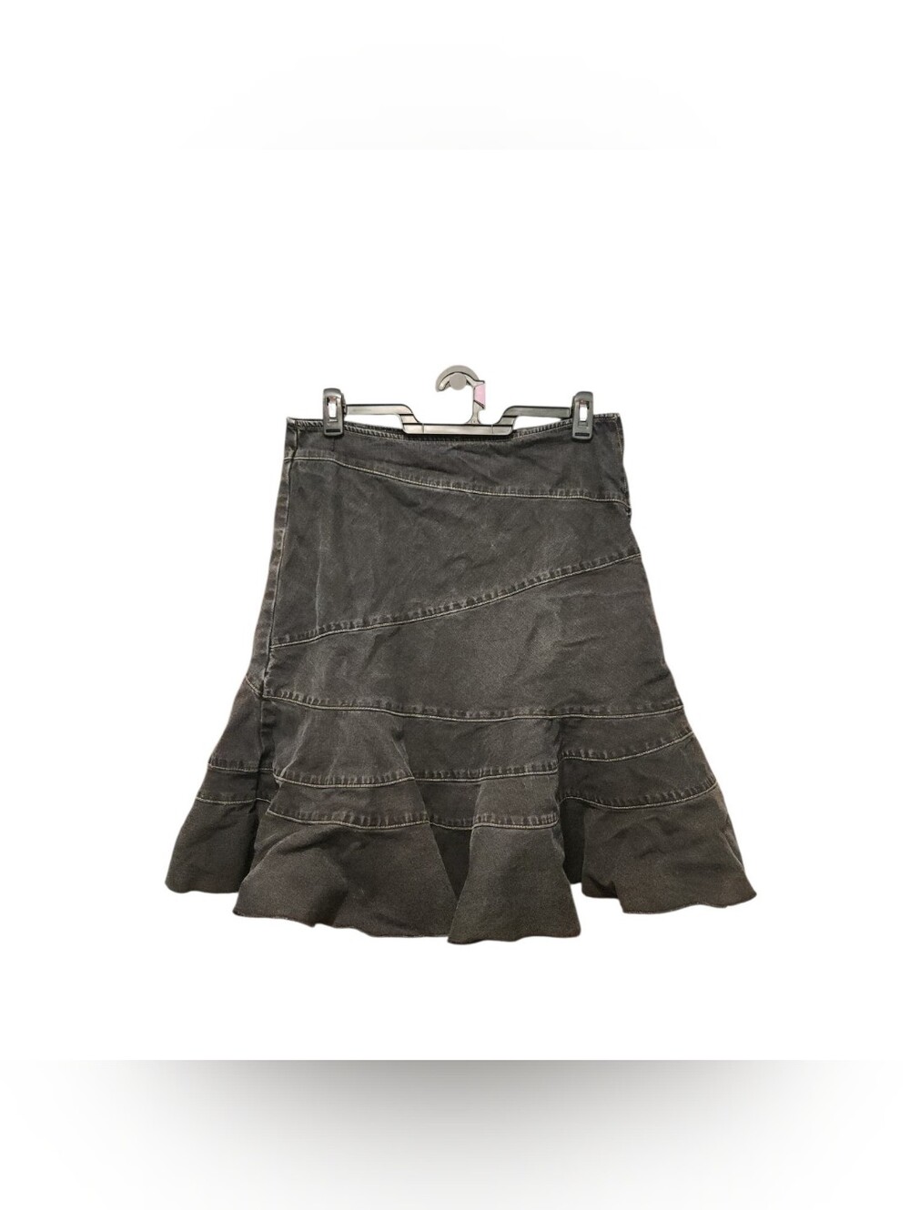 DKNY Jeans Black Denim Ruffle Hem Skirt Y2K Whimsigoth Fairy Grunge Size 12